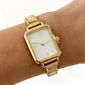 Elegant gold-toned ladies quartz watch with rectangular white face and metal link band - Elegant Style (4640) / Gold Square Dial White