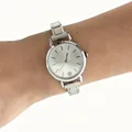 Minimalist silver stainless steel modular link wristwatch with sunburst dial for women - White Dial Modular Watch(4626)