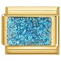 Gouden roestvrijstalen modulaire charm met lichtblauwe glitter inzetstuk - Helemaal Goud Blauw Kleurrijk Vierkant (A5791) / Goud
