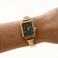 Elegant gold-tone square quartz watch for women featuring a black starry sky dial design. - Gold Starry Black