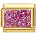 Gouden roestvrijstalen modulaire DIY-armbandlink met levendige roze glitterinzet - Helemaal Goud Rozerood Kleurrijk Vierkant / Goud