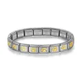 Modular stainless steel Italian charm bracelet featuring golden paw print links - Cat Paw / Gold & Silver