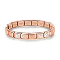 Elegant rose gold plated stainless steel Italian charm bracelet featuring heart pattern engravings - Double Heart / Rose Gold
