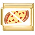 Close-up of a stainless steel gold modular bracelet charm with heart pizza design - Pizza Slice (5923)