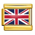Close-up of gold-plated stainless steel modular charm with UK Union Jack flag design - UK Style (ICY0001-GB)