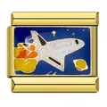 Gouden modulaire armband bedel met kleurrijk space shuttle emaille ontwerp in de ruimte - Space Shuttle Sterrenhemel (ICJ616)