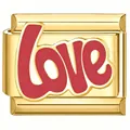 Elegant gold-plated stainless steel modular charm link featuring a red 'love' script design - Red LOVE (5918)