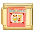 Detailed view of 18K gold plated modular bracelet link with pink Best Friends design - Best Friends (5931)