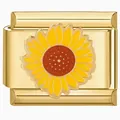 Gold stainless steel modular charm link featuring a yellow sunflower enamel design for DIY - Daisy Flower Gold (5924)