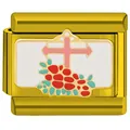 18K gold-plated stainless steel modular charm featuring a pink cross and floral pattern - Floral Cross (5927)