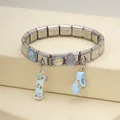 Close-up of stainless steel Italian charm bracelet with ocean charms and skateboard pendant - Blue Ocean Bracelet (3)
