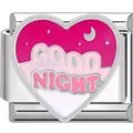 Macro detail of heart-shaped charm link featuring Good Night text and moon motif - Good Night Heart