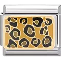 Detailed view of a leopard print enamel Italian charm link made of stainless steel - Leopard Print