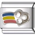 Detailed macro view of a modular heart charm link featuring rainbow stripes and sparkling crystals - Wavy with Crystals