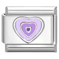 Roestvrijstalen modulaire bedel met paars gelaagd hart-ontwerp voor DIY-armbanden - Driekleurig Hart Zwart Paars / Zilver