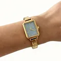 Elegant gold-tone square women's quartz watch featuring a sparkling grey glitter dial - Gold Starry Light Blue