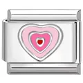 Roze en rood emaille hart modulaire bedel van roestvrij staal voor DIY-sieraden - Driekleurig Hart Rood Roze / Zilver