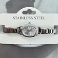 Close-up of elegant silver women's quartz watch with stainless steel modular band - Small Round Dial Modular Style (5144) / Silver