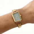 Elegant gold square quartz watch with glitter dial and stainless steel strap for women - Gold Starry Light Green