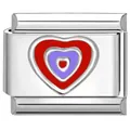 Roestvrijstalen bedel met rood en paars emaille hartontwerp voor DIY modulaire armband. - Driekleurig Hart Rood Paars / Zilver
