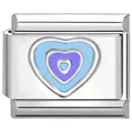 Roestvrijstalen Italiaanse bedel link met blauw en paars emaille hart voor DIY-armband - Driekleurig Hart Blauw Paars / Zilver