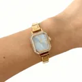Elegant square gold quartz watch for women featuring a blue dial and rhinestone bezel. - Gold Square Rhinestone Modular Watch (4629) / Gold, Light Blue