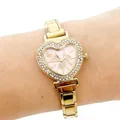 Elegant women's heart-shaped watch with gold steel strap and pink rhinestone dial - Heart Butterfly Pattern (5224) / Gold (5224-Gold Pink Dial)
