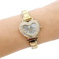 Elegant heart-shaped gold watch for women with sparkling rhinestone bezel and link strap - Heart Butterfly Pattern (5226) / Gold (5226-Gold Blue Dial)