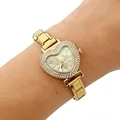 Elegant gold-tone women's watch with heart-shaped crystal case and link strap - Gold (5227-Gold Green Dial)