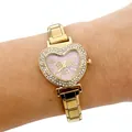Elegant gold heart-shaped watch with purple dial and crystal-studded bezel for women. - Gold (5228-Gold Purple Dial)