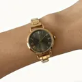 Elegant dameshorloge met gouden modulaire roestvrijstalen band en grijze wijzerplaat - Zwarte Ronde Wijzerplaat (4692)