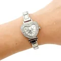 Elegant heart-shaped silver watch for women with sparkling rhinestone bezel and link band - Silver (5229-Silver White Dial)