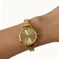 Elegant goudkleurig dameshorloge met modulaire roestvrijstalen band en Romeinse wijzerplaat. - Gouden Ronde Wijzerplaat (4693)