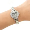 Elegant silver heart-shaped rhinestone watch for women with stainless steel link bracelet - Silver (5231-Silver Black Dial)