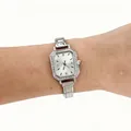 Montre à quartz carrée élégante pour femme en argent avec lunette en strass - Argent, Blanc