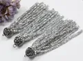 Detailed view of silver crystal tassels with rhinestone caps for DIY jewelry making. - 6cm Long Tassel Style (H001) / 12 Strands 6cm Tassels / Half-White Silver