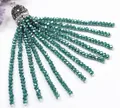 Close-up detail of dark green crystal bead tassel with rhinestone cap for DIY jewelry - 6cm / Dark Green
