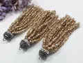 Detailed macro shot of elegant champagne crystal beaded tassels for jewelry making DIY - 6cm Long Tassel Style (H001) / 12 Strands 6cm Tassels / Plum Gold