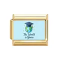 Golden stainless steel Italian charm link with graduation globe and The World is Yours text - The World Is Yours Style (2)