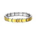 Vista detallada de una pulsera de dijes italiana vintage bicolor de acero inoxidable - Base de Pulsera Modular (Centro Dorado) / Juego de 18 / Bicolor Oro y Plata