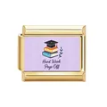 Gold Italian modular link charm with graduation cap and 'Hard Work Pays Off' quote - Hard Work Pays Off Style (3)