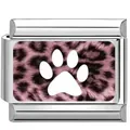Charm italien argenté avec motif léopard rose et empreinte de patte - 5