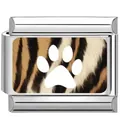 Maillon de breloque italienne en acier argenté avec motif tigre et empreinte de patte blanche - 7