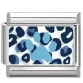 Maillon de charme italien en acier argenté avec patte bleue et motif léopard chic - 8