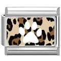Charme de bracelet modulaire en acier inoxydable argenté avec motif léopard et empreinte blanche - 9