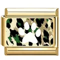 Goldene Edelstahl Italian Charm Glied mit weißem Pfotenabdruck und Leopardenmuster - Camo Leoparden Pfote Charm / 6