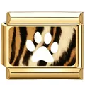 Goldenes italienisches Charme-Element mit Tigerprint und Pfotenmotiv für DIY-Armbänder - Tigerstreifen Pfote Charm / 7