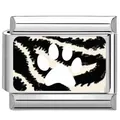Maillon de bracelet italien en acier avec patte d'animal sur motif zébré noir et blanc - 13