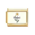 Maillon de bracelet italien en acier doré avec motif marguerite et texte Fiorisci - S'épanouir Style (12)