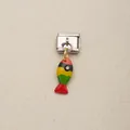 Maillon de breloque italienne en acier inoxydable avec pendentif poisson coloré pour DIY - Poisson Rayé en Quatre Couleurs (9)